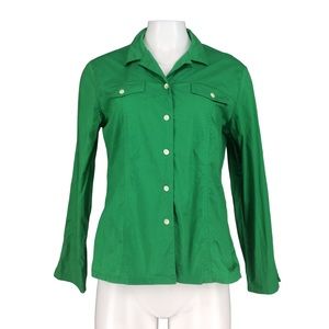 Susan Bristol Button Up Shirt Blouse Green Faux Pockets Womens Size Medium